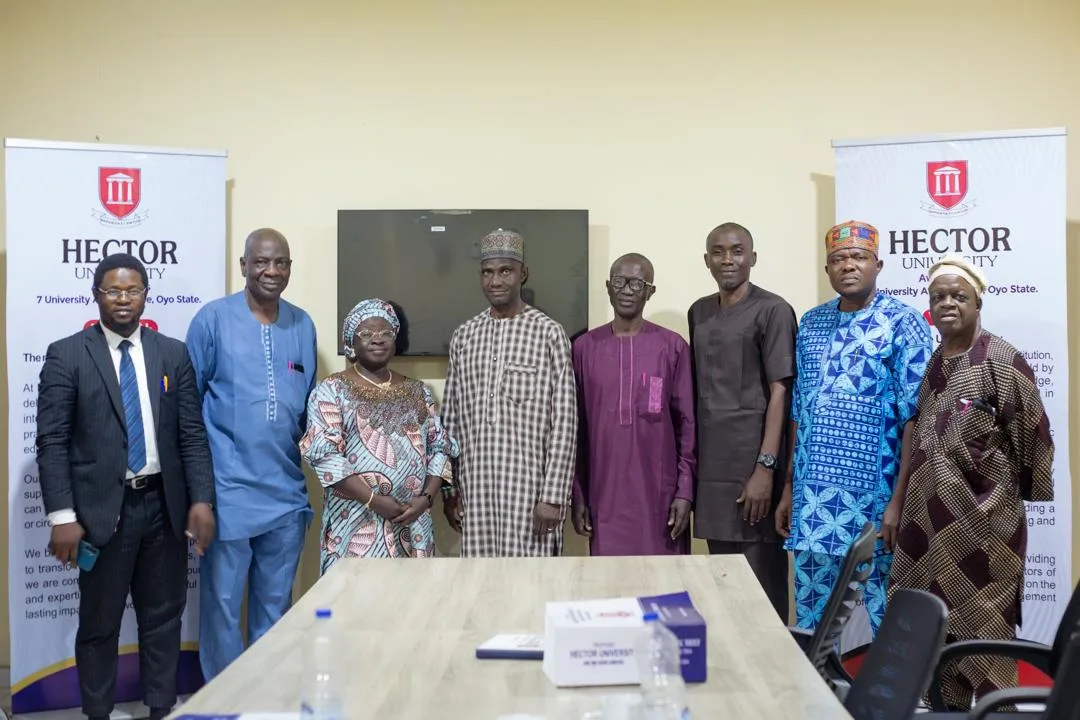 Members of the Hector University Planning Committee standing with the National Universities Commission team during their first verification visit in July 2025